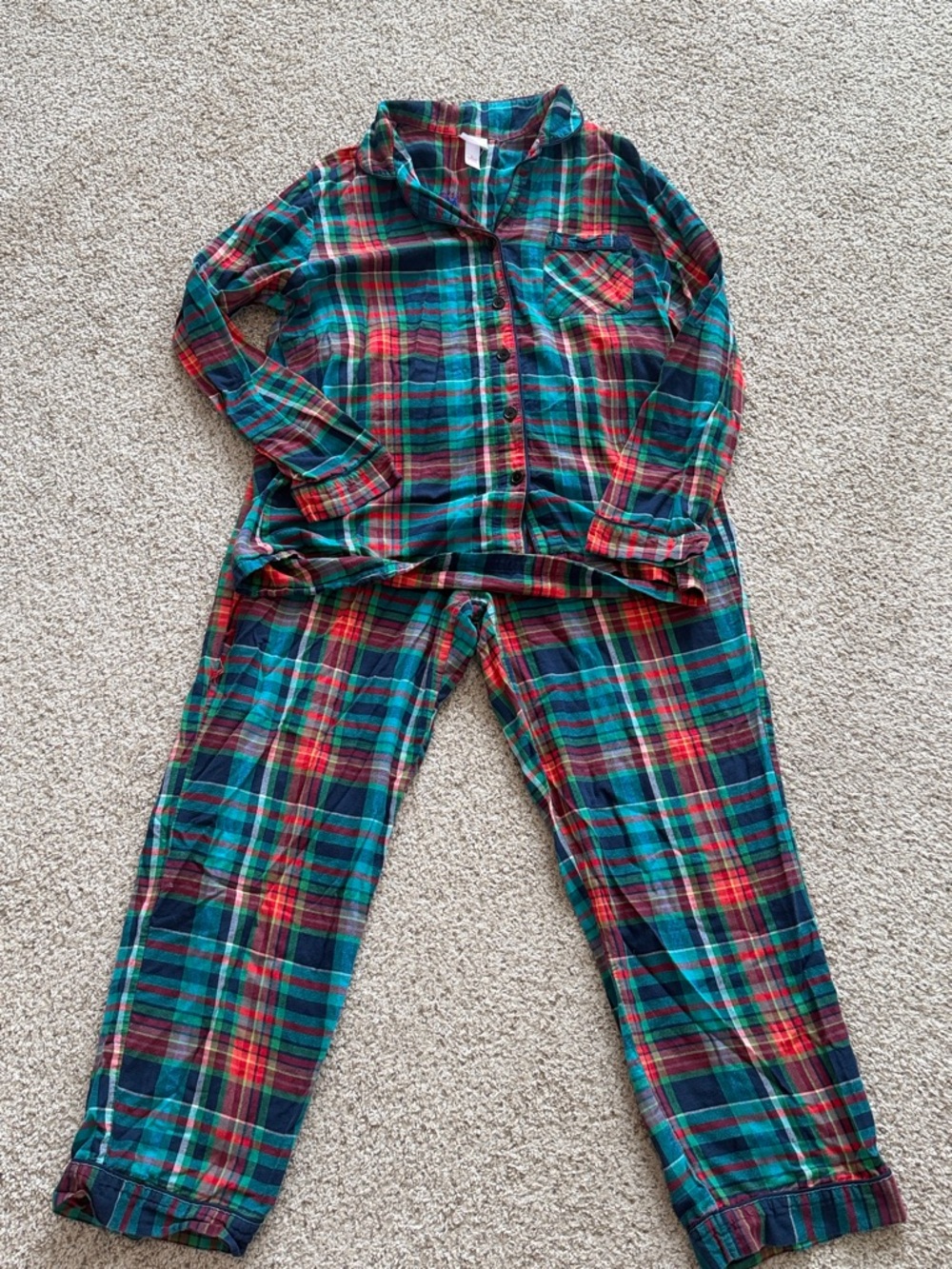 Wondershop Teal and Red Plaid Flannel Pajama Set
